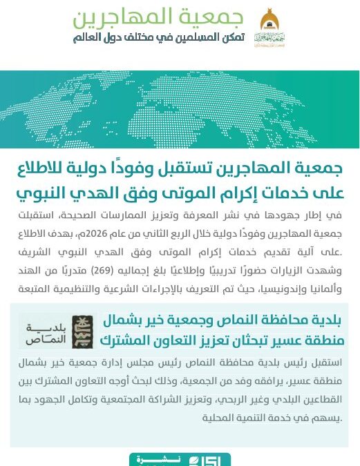 جمعية المهاجرين تستقبل وفودًا دولية للاطلاع على خدمات إكرام الموتى وفق الهدي النبوي